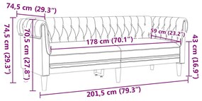 Chesterfield kanapé Világosszürke 201.5 x 74.5 x 74.5 cm szövet
