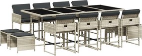 vidaXL 13 részes szürke polyrattan kerti étkezőgarnitúra párnákkal