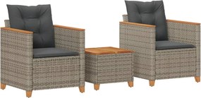 vidaXL 3 részes szürke polyrattan és akácfa bisztrószett párnákkal