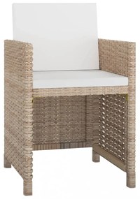 9 részes bézs polyrattan kültéri étkezőszett párnákkal