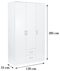 Miami gardróbszekrény 120x205 cm fehér-fehér