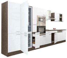 Yorki 430 konyhabútor yorki tölgy korpusz,selyemfényű fehér fronttal alulfagyasztós hűtős szekrénnyel