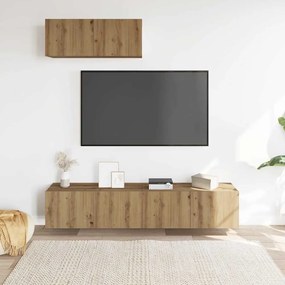3 részes kézműves tölgy színű szerelt fa fali TV-szekrényszett