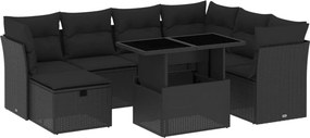 vidaXL 8 részes fekete polyrattan kerti ülőgarnitúra párnákkal
