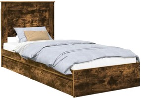 vidaXL Tárolós Ágy fejtámlával Füstölt tölgy 100 x 200 cm Faanyag