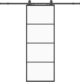 vidaXL fekete ESG üveg tolóajtó fémszerelvény-szettel 76x205 cm