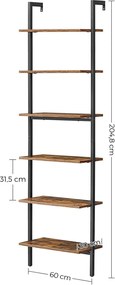 Létrapolc, 6 szintes könyvespolc 60 x 204,8x 30 cm