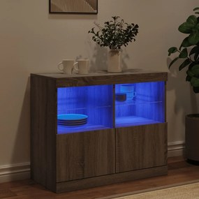 szürke sonoma színű tálalószekrény LED-ekkel 81 x 37 x 67 cm