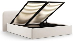 Elefántcsont színű kárpitozott ágyneműtartós franciaágy ágyráccsal 180x200 cm Elizabeth – Micadoni