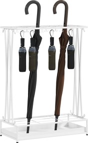 HOMCOM Modern Rectangular Umbrella Stand Acél Ernyőtartó 24 Horoggal 21 Helyel és Leválasztható Csepegtetőtálcával Bejárathoz Irodához 50x24x68 cm Feh