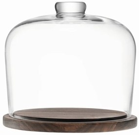 LSA International City üvegkupola diófa tálcával, 22cm átmérőjű, áttetsző, LSA, kézzel készített