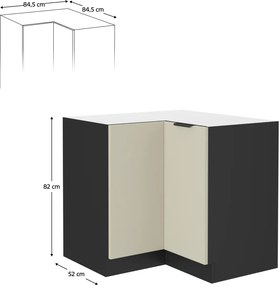 Alsó sarokszekrény, kasmír/fekete, ARAKA 90x90 DN 2F BB