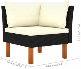 9 részes fekete polyrattan és eukaliptuszfa kerti ülőgarnitúra