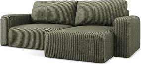 Zöld kordbársony kinyitható-tárolóhelyes sarokkanapé (jobb oldali-heverő résszel) Kona – Makamii