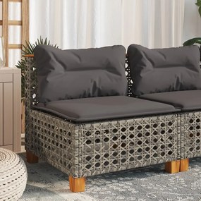 Szürke polyrattan karfa nélküli kerti kanapé párnával