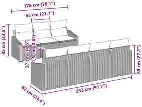 8 Darabos Kerti Kanapé Szett Párnákkal Szürke Poly Rattan Akác