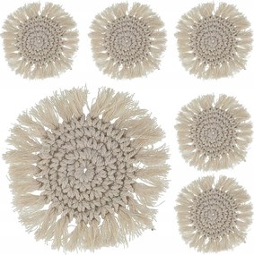 Asztali Alátétek boho 6 db-os makramé rojtos poháralátét szett