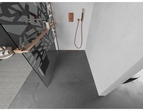 Mexen Kioto+, Walk-In zuhany paraván polccal és akasztóval 140 x 200 cm, 8 mm átlátszó üveg fehér mintás, réz matt profil, 800-140-121-65-85