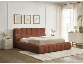 Narancssárga kárpitozott ágyneműtartós franciaágy ágyráccsal 160x200 cm Mont Blanc – Bobochic Paris