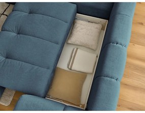 Kék kinyitható-tárolóhelyes sarokkanapé (bal oldali-L alakú) Fuji – Bobochic Paris