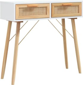 vidaXL fehér tömör fenyő és természetes rattan tálaló 80x30x75 cm