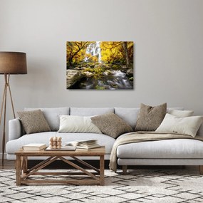Üveg kép - Vízesések őszi tájban, sárga (70x50 cm)