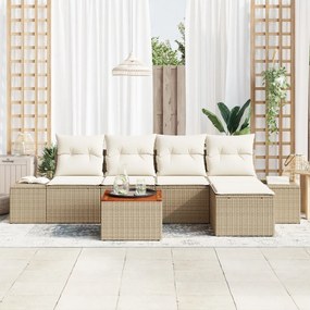 6 Darabos Kerti Sofa Szett Párnákkal Bézs Poli Rattan Akáciából