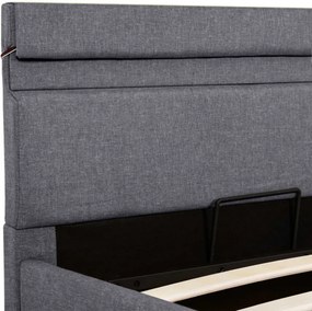 sötétszürke LED-es szövetágy hidraulikus tárolóval 100 x 200 cm