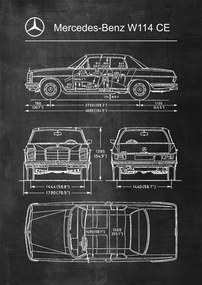 Poszter Mercedes Benz W114 Patent Séma