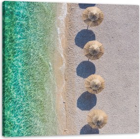 Vászonkép Tengerpart Hullámok Nyugalom Szalma esernyők 50X50 cm