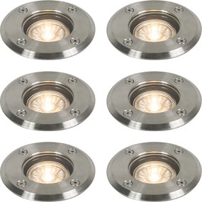 6 darabos kültéri földbe süllyeszthető spotlámpa szett acél 11cm IP67 - Basic Round