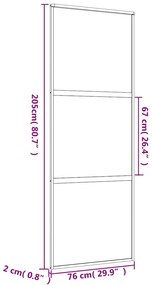 aranyszínű átlátszó ESG üveg és alumínium tolóajtó 76 x 205 cm