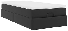Ottomán ágykeret matraccal Fekete 90x190cm műbőrrel