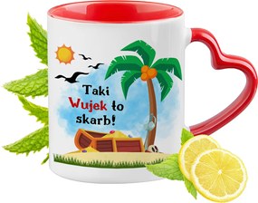 Bácsinak Piros Bögre Szív Alakú Füllel Ajándék Nyomtatott