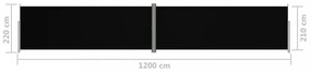 fekete behúzható oldalsó napellenző 220 x 1200 cm