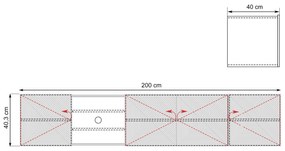 Asha fali szekrény 200 cm, bordázott előlap és nyitott rekesz - artisan / fekete matt