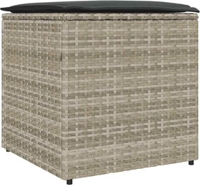 vidaXL Párnás doboz tárolóval Világosszürke 50 x 50 x 50 cm polirattan