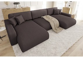 Barna kordbársony kinyitható tárolóhelyes sarokkanapé Sara – Ropez