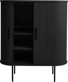 Fekete bortartó szekrény tolóajtóval, tölgyfa dekorral 100x118x40 cm Nola – Unique Furniture