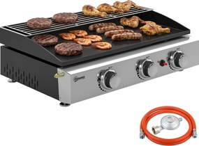 Outsunny hordozható asztali gázgrill, 7,5 kW – 3 égős kerámia sütőlappal, rozsdamentes melegentartó rácssal, levehető zsírtálcával | Aosom