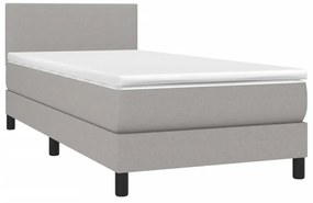 világosszürke szövet rugós és LED-es ágy matraccal 90x200 cm