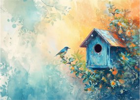 Üveg kép - Madárház, akvarell (70x50 cm)