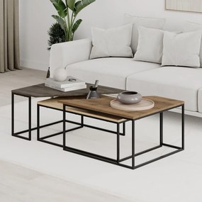 Natúr színű dohányzóasztal szett diófa dekoros asztallappal, 3 db-os 70x110 cm Titan – Marckeric