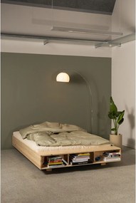 Natúr színű borovi fenyő franciaágy ágyráccsal 140x200 cm Merge – Karup Design