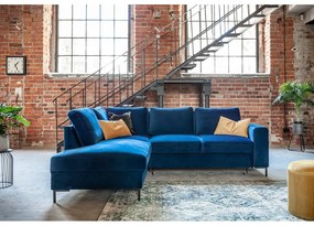 Sötétkék bársony kinyitható sarokkanapé (bal oldali) Lofty Lilly – Miuform