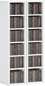 HOMCOM 2-Pack Stackable CD, DVD & Blu-ray Shelf - 6 Adjustable Compartments, Media Storage Display, 21 x 22.5 x 88.5 cm, White | Aosom