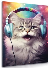Kép macska fülhallgatóval