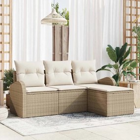 Kerti Kanapé Szett párnával 4 pcs Bézs és fehér Poli rattan