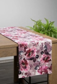 Rózsaszín virágmintás bársony asztali futó 35x140 cm