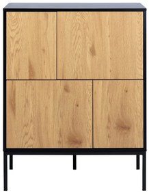 Fekete-natúr színű magas komód tölgyfa dekorral 80x103 cm Seaford – Actona